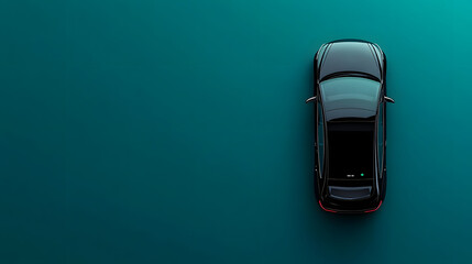 Aerial View of Modern Black Car on Minimalist Teal Background