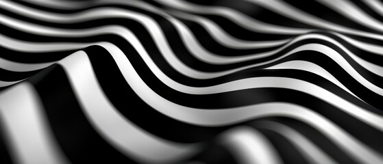 Black and white wavy striped fabric texture on surface