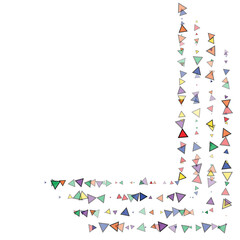 Obraz premium Confetti triangles on a white background. Illustration of a drop of multicolored shiny particles. Decorative element. Luxury background for your design, cards, invitations, gift, vip. 