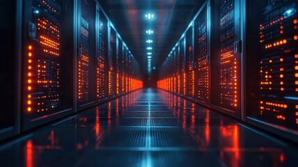 Futuristic Data Center with AI Technology and Security