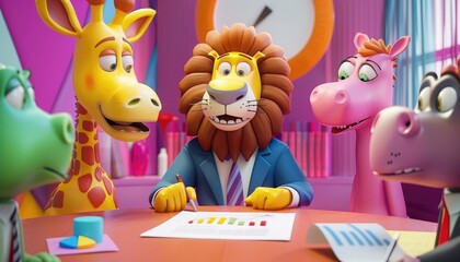 Fototapeta premium Animated Animals Business Meeting