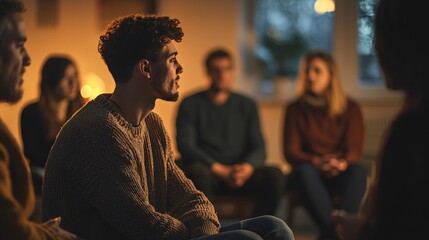 Grieving individuals come together in a heartfelt support session to share their emotions and experiences in a nurturing atmosphere.