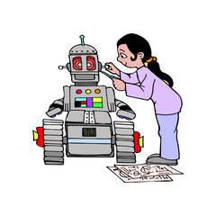 Robot with Computer Illustration