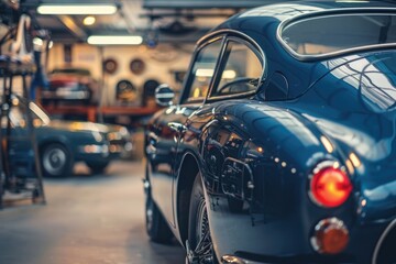 Obraz premium Car In The Shop. Car Maintenance and Repair Service in a Mechanic Shop