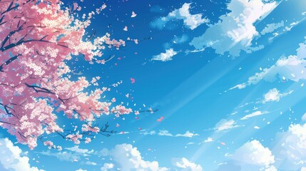 Spring Blossoms in a Clear Sky with Anime Style