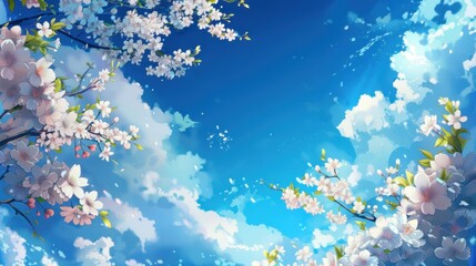 Spring Blossoms in a Clear Sky with Anime Style