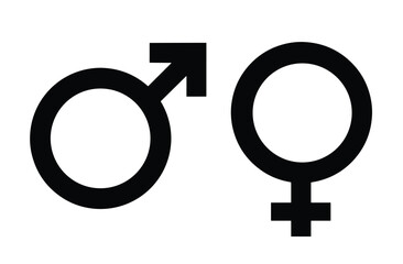 Vector, male and female symbols, black on white background 