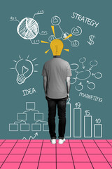 Trend artwork composite sketch image collage of education board young man back idea lamp smart...
