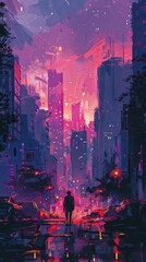 Obraz premium Artistic lofi background with back view of city outskirts.