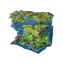 Aerial View of a Lush Green Island with Coastal Features