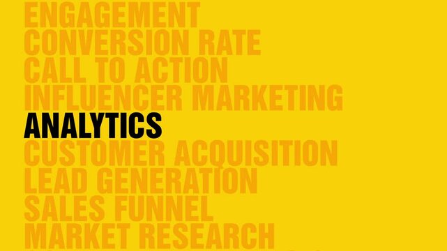 Marketing keywords highlighted sliding up with yellow background