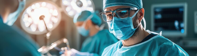 Surgeon in operating room, focused on surgical procedure.
