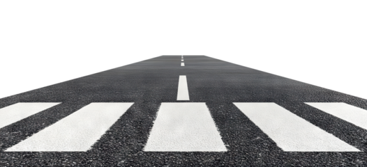 Asphalt road with pedestrian crosswalk marking, isolated on transparent cutout background