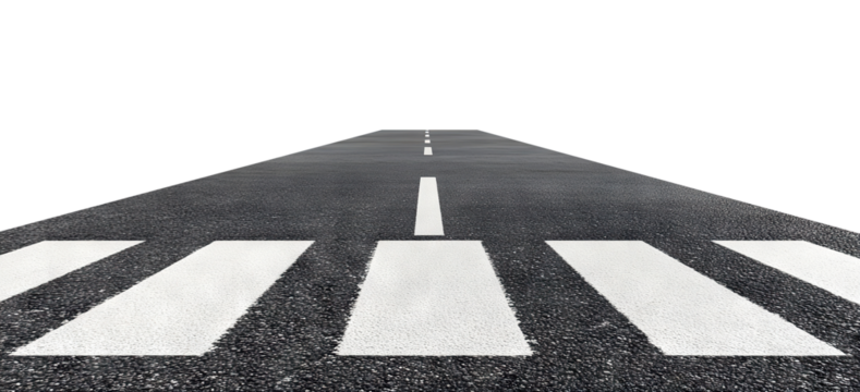 Asphalt road with pedestrian crosswalk marking, isolated on transparent cutout background - Powered by Adobe