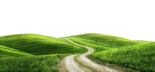 Winding road through green hills, isolated on transparent cutout background