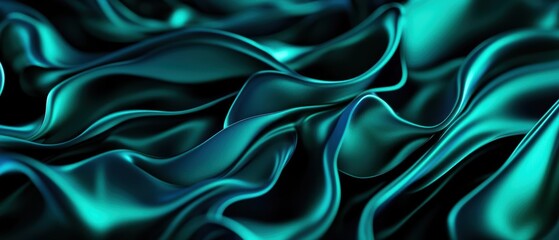Obraz premium Wavy silk texture in deep teal color, white isolated background.