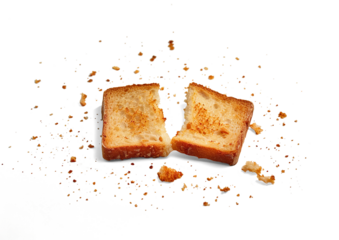 broken bread rusks with crumbs on a transparent background