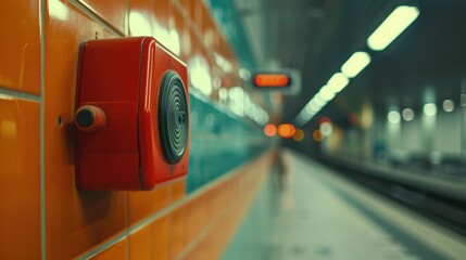 Emergency Intercom: A vividly colored intercom box, typically red or orange, installed on platform walls, allowing passengers to call for help in emergencies.
