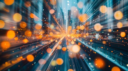 Rapid growth concept with blurred city abstract lights background. 