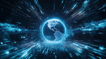Obraz premium Futuristic Digital Globe with Data Streams and Technology Connections