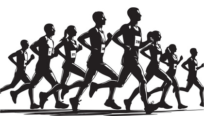Silhouette of Marathon Runner men and women silhouette Set vector illustration design black and white