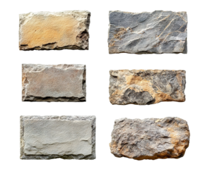 Assorted stone signboards in various colors and textures, isolated on transparent cutout background