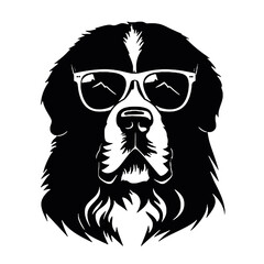 Bernese Mountain Dog Silhouette with Sunglasses – Vector Illustration, Logo Design, Transparent