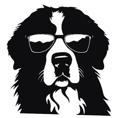 Bernese Mountain Dog in Sunglasses Silhouette – Vector Illustration on Transparent Background