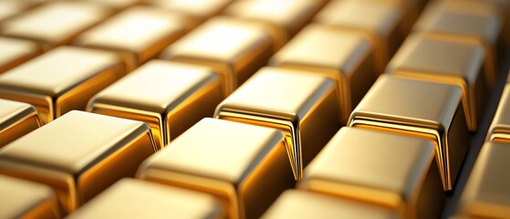 Fototapeta premium Gleaming gold bars with soft shadows, showcasing rich metallic texture, ideal for luxury branding