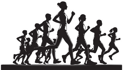 Silhouette of Marathon Runner men and women silhouette Set vector illustration design black and white