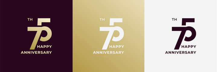 Logo 75th, 75 years anniversary, Creative design for celebration, birthday, greeting and invitation. Editable file