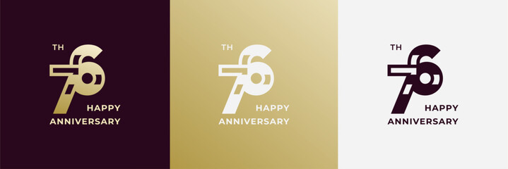 Logo 76th, 76 years happy anniversary, Creative design template for celebration, birthday, greeting and invitation. Editable file