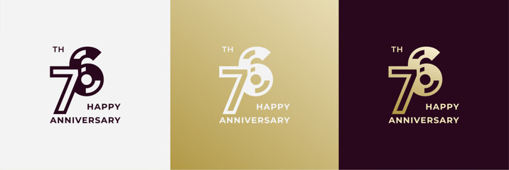 Logo 76th, 76 years anniversary, Creative template for celebration, birthday, greeting and invitation. Editable file