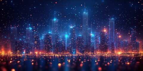 Fototapeta premium Futuristic Cityscape with Glowing Lights and Digital Effects