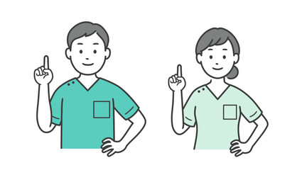 指差しをする歯科医男女の上半身イラスト