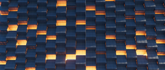 Obraz premium 3d render illustration The image is of a building with a lot of windows and a brick pattern