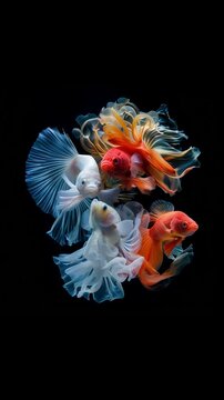 letters Ai transform into fishes in dark aquarium