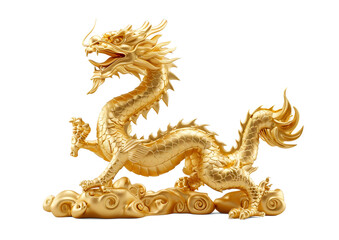 Fototapeta premium golden chinese dragon statue on a transparent background