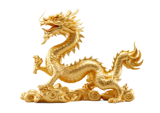 golden chinese dragon statue on a transparent background