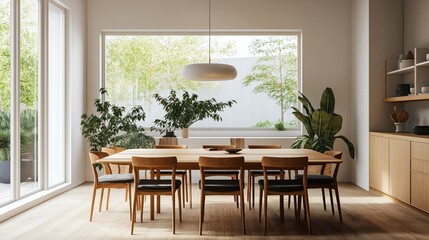 Fototapeta premium Home mock up, cozy modern dining room interior background, 3d render