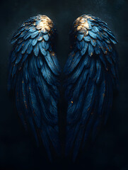Celestial Elegance: Midnight Blue Wings with Golden Flecks