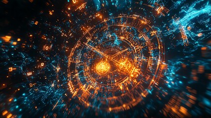 Obraz premium Futuristic digital interface with glowing holographic elements, depicting advanced technology and data visualization.
