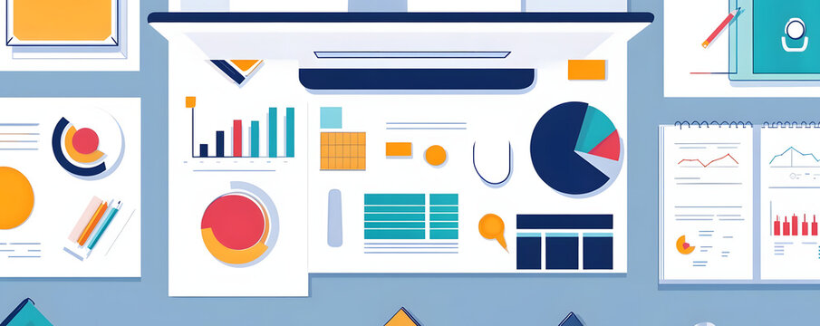  "Top View of Business Dashboard with Colorful Data Visualizations and Charts"