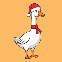 Goose with santa hat and scarf cartoon illustration