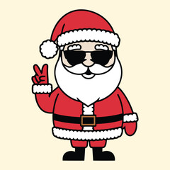 Cool Santa Claus wearing sunglasses with peace sign cartoon illustration