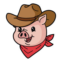 Cowboy Pig Cartoon with Hat and Bandana