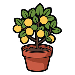 Lush Green Potted Plant with Ripe Yellow Fruits Illustration