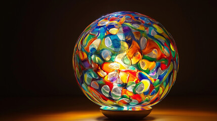 colorful glass lamp shade set in a table  in a bed room