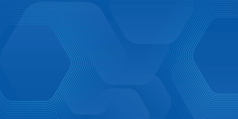 Modern abstract blue background with glowing geometric lines. Blue gradient hexagon shape design. Futuristic technology concept.