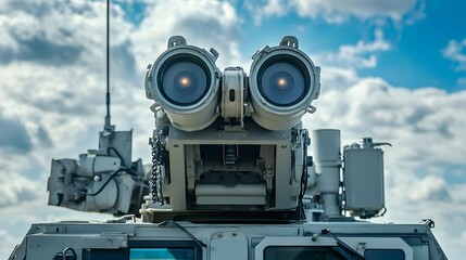 A detailed image showcasing the formidable heat seeking anti drone missile launcher mounted on a robust military tank